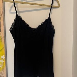 Elegant Silk Black Lace Trim Cami Top